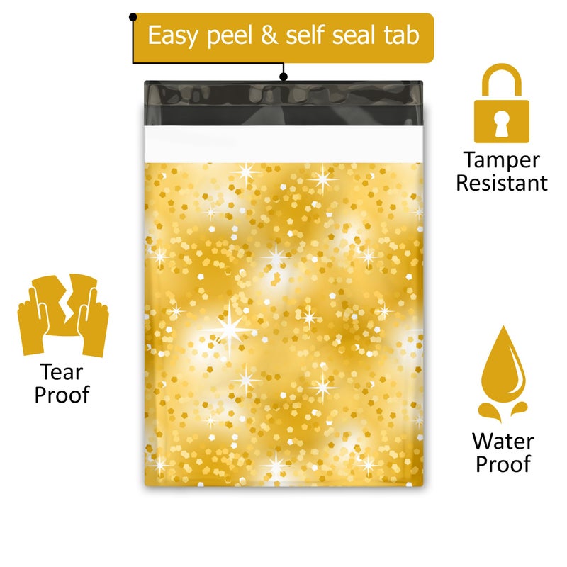Pro Supply Global 10x13 (100) Gold Confetti Designer Poly Mailers Waterproof Self Sealing Tear Resistant Polymailers Shipping Envelopes Premium Printed Bags For Small Businesses - Image 2